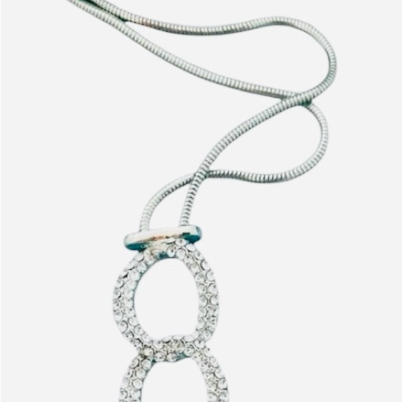 CHICO’S triple Circle Pendant Chain Tassel Silver Tone 32" Long Necklace - Picture 4 of 7